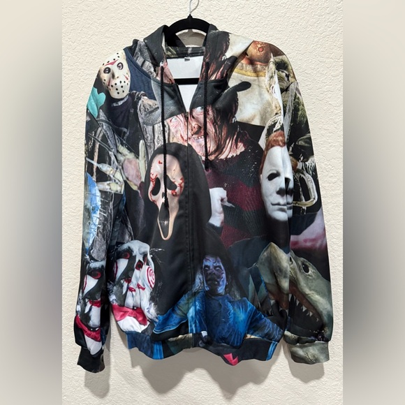 Horror Men Women Movie Halloween All Over Print Full Zip Hoodie Fits Like XL - Picture 1 of 6